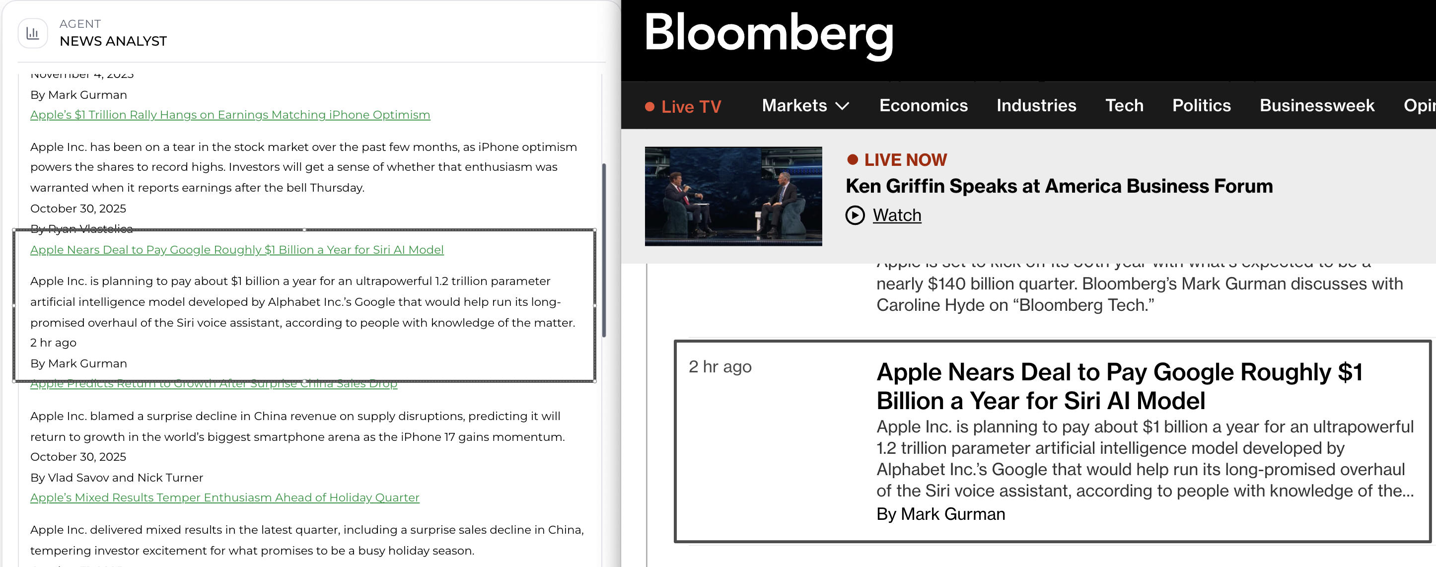 SimianX AI Bloomberg News Intelligence Search with Up to date info